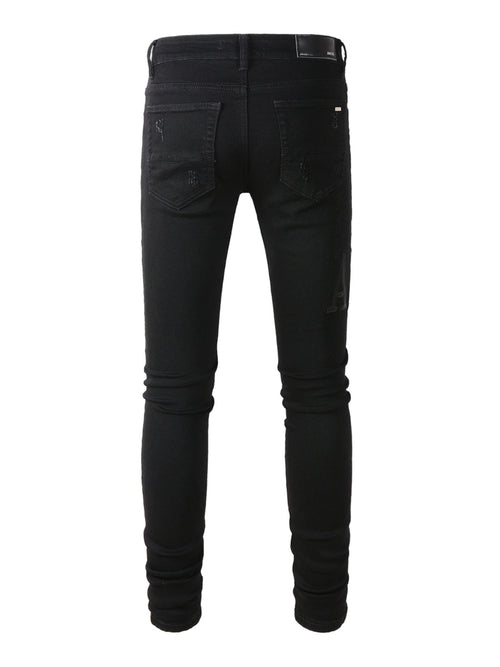 Black Writing Ripped Patch Jeans