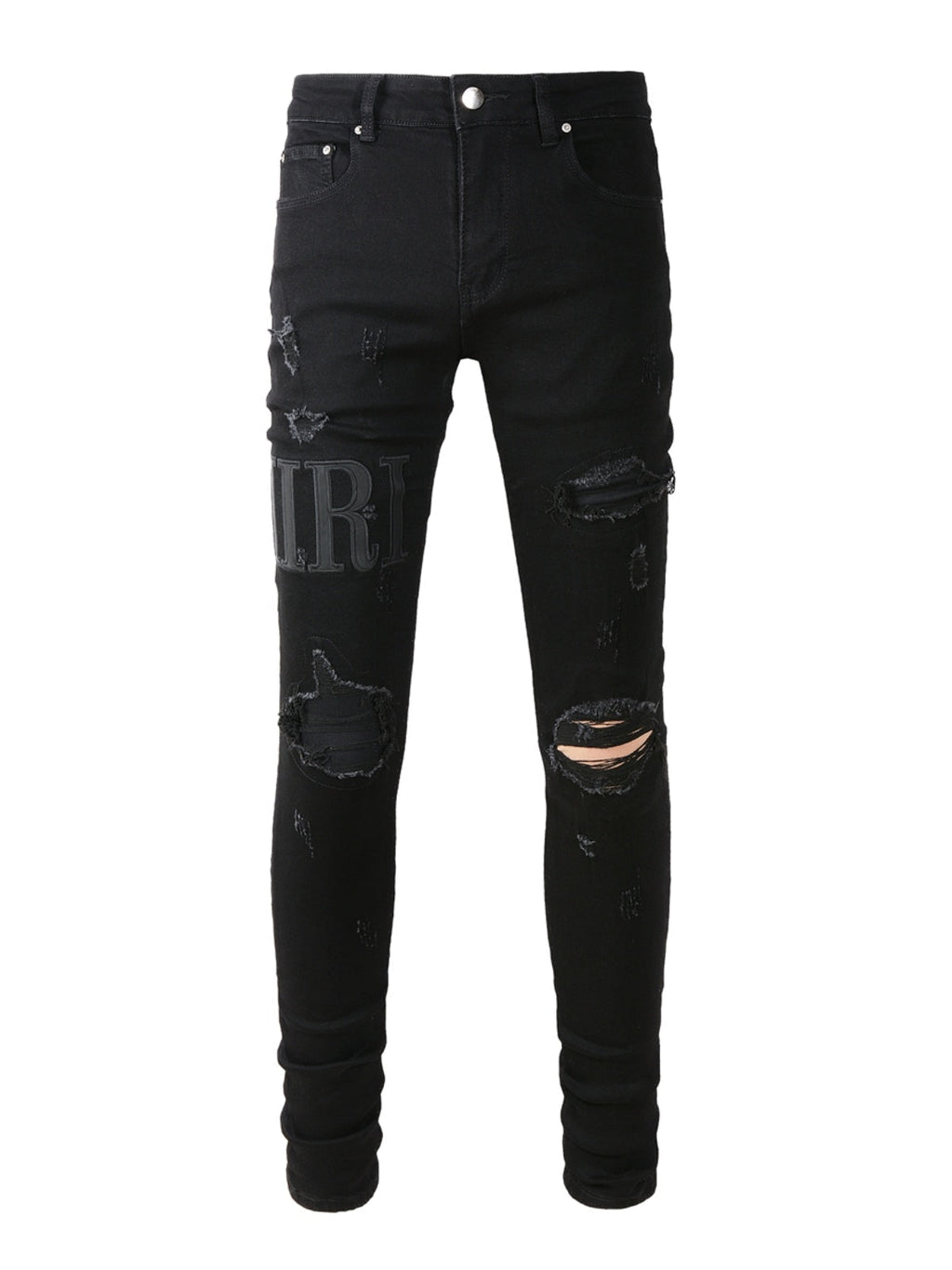 Black Writing Ripped Patch Jeans