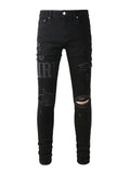 Black Writing Ripped Patch Jeans