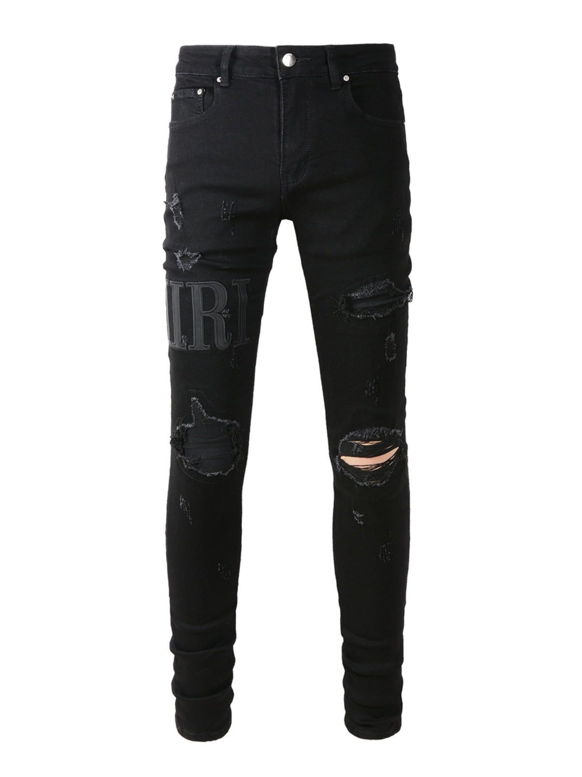 Black Writing Ripped Patch Jeans